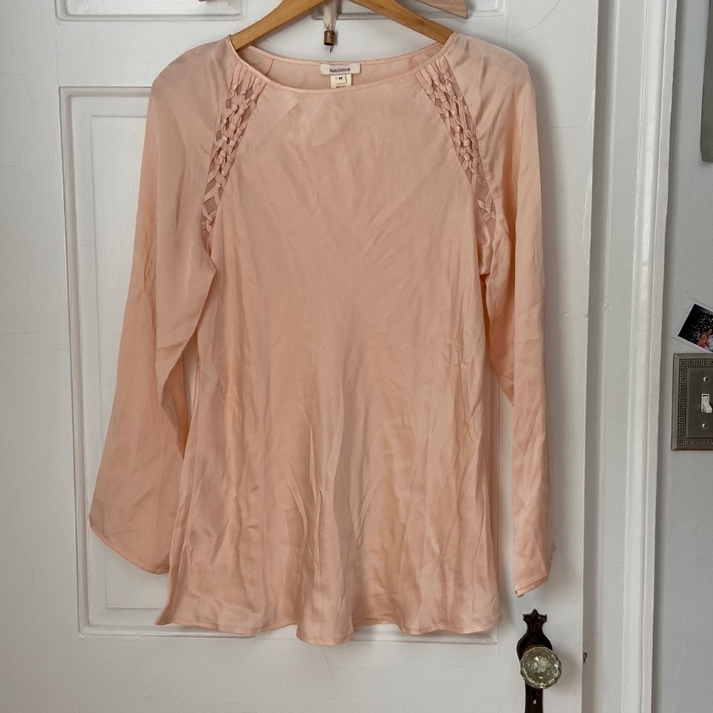 Sundance peach silk tunic with braid detail
